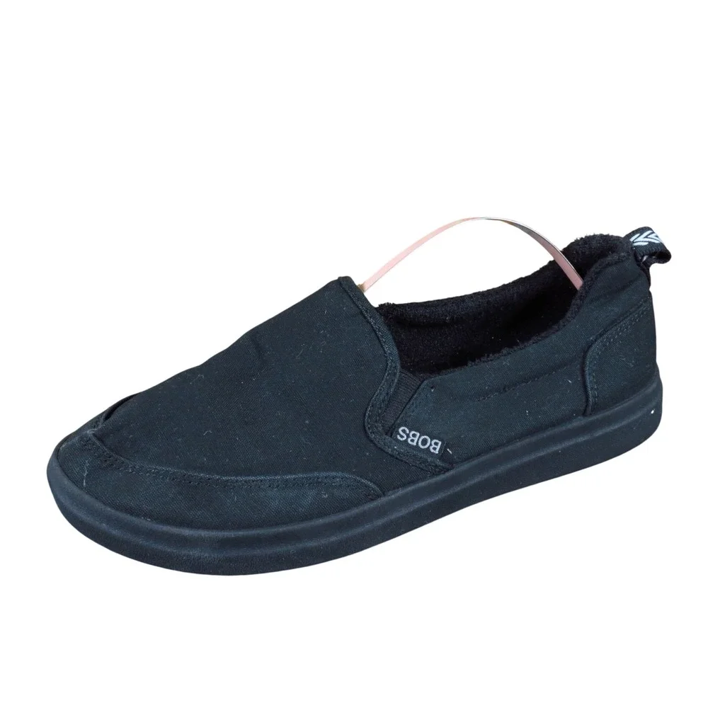 Skechers BOBS B Cute Women Slip On Sneaker 7.5 Walking Comfort Black Canvas